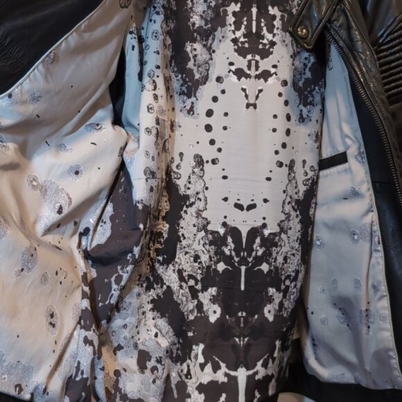 Guess Genuine Lamb Leather Moto Jacket Knit Padded Black Biker Motorcycle Coat - Picture 14 of 15